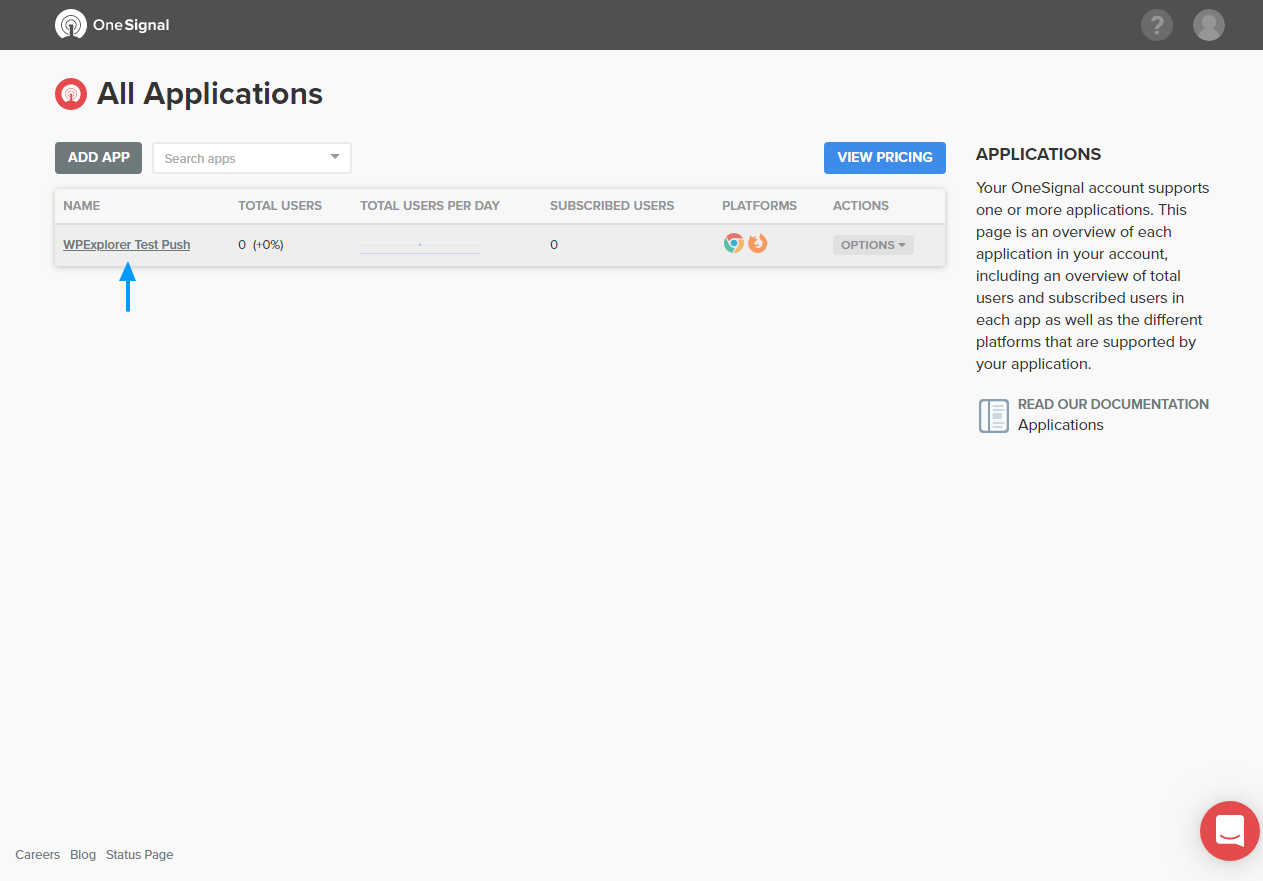 modification de l'application Web push onesignal