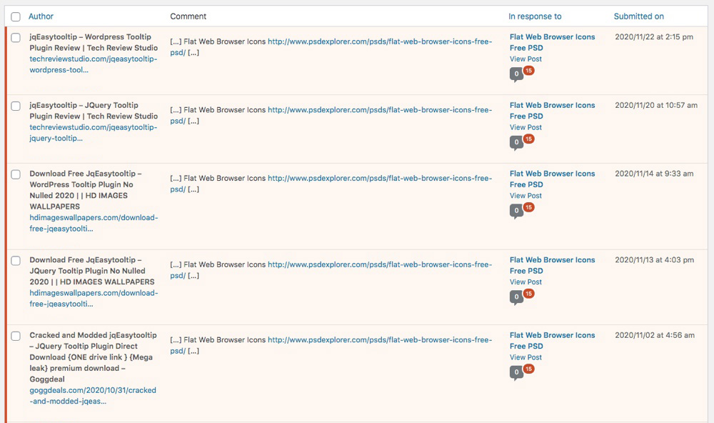 Commentaires sur les rétroliens de spam