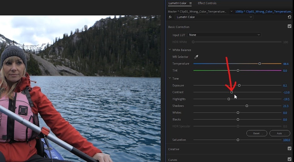 Correction des couleurs - préférence pour baisser ou augmenter le contraste de l'image en fonction du réglage