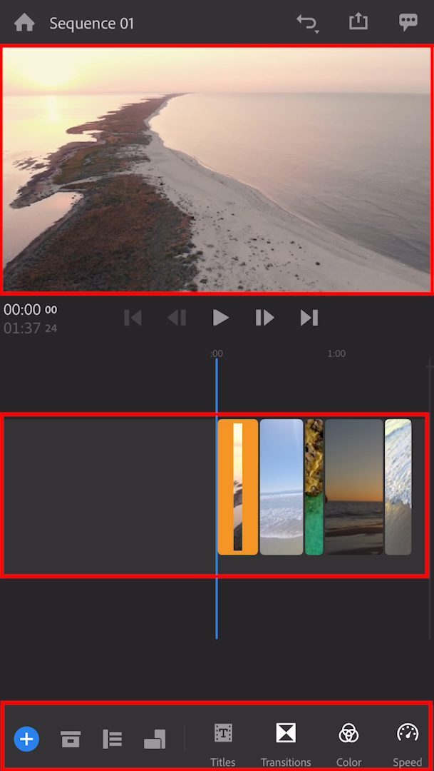 Adobe Rush - Séquence sur la chronologie