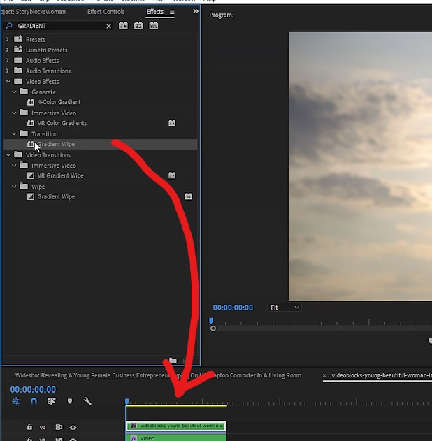 Outil d'effacement de dégradé dans Adobe Premiere Pro