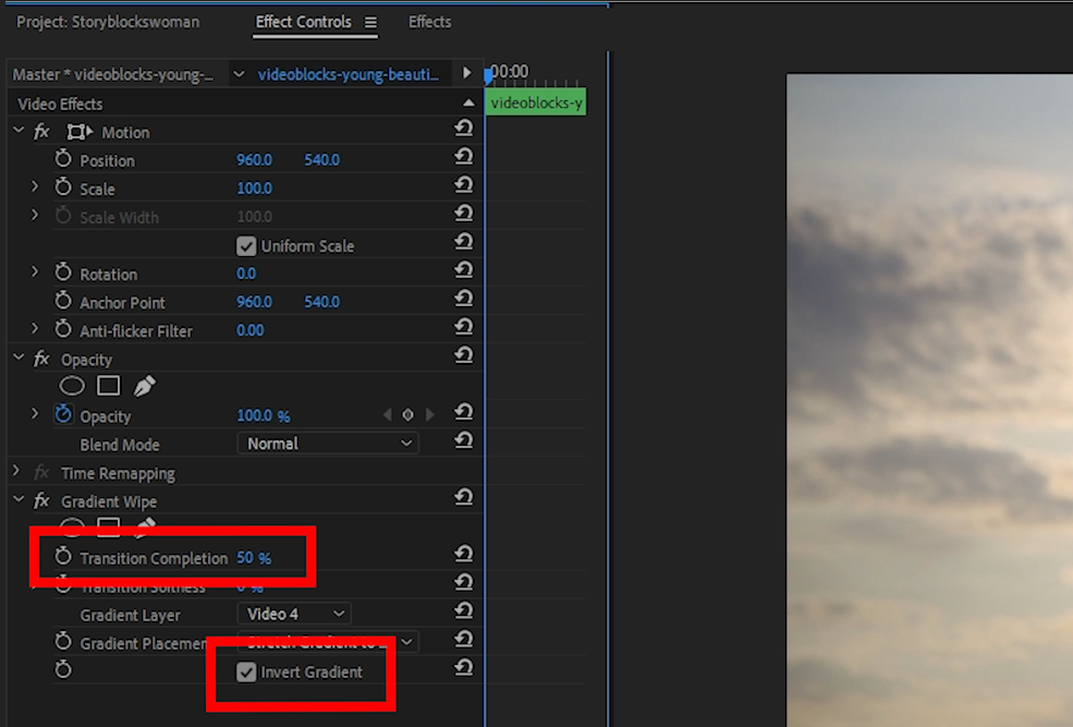 Outil Inverser le dégradé dans Adobe Premiere Pro