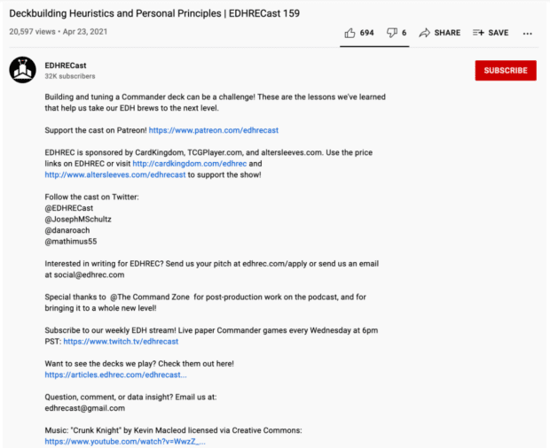 Appel à l'action de description vidéo EDHRECast