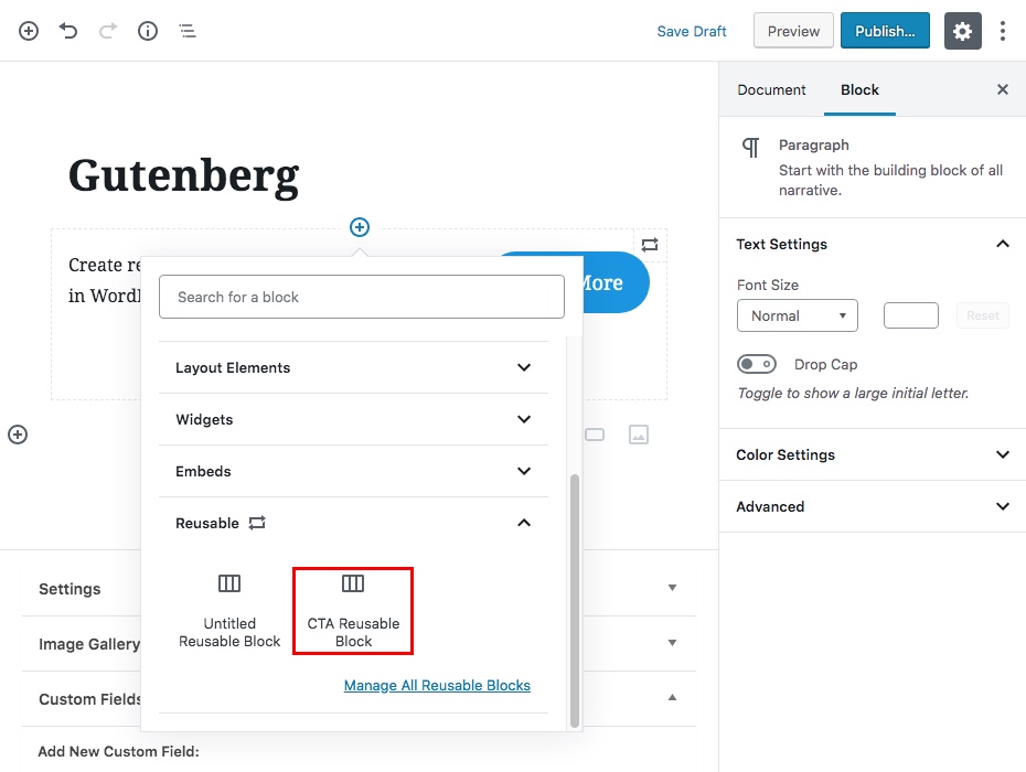 Blocs de contenu réutilisables Gutenberg Étape 3