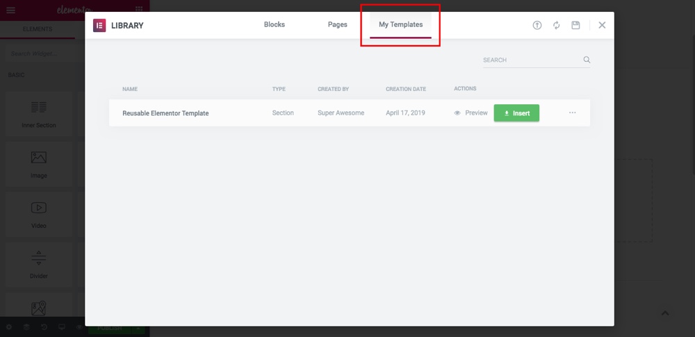 Blocs de contenu réutilisables Elementor Étape 4