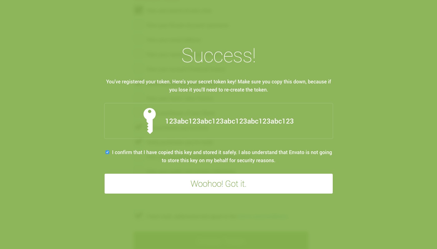 Copiez votre jeton d'API Envato