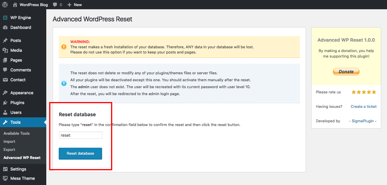 Réinitialiser votre base de données WordPress