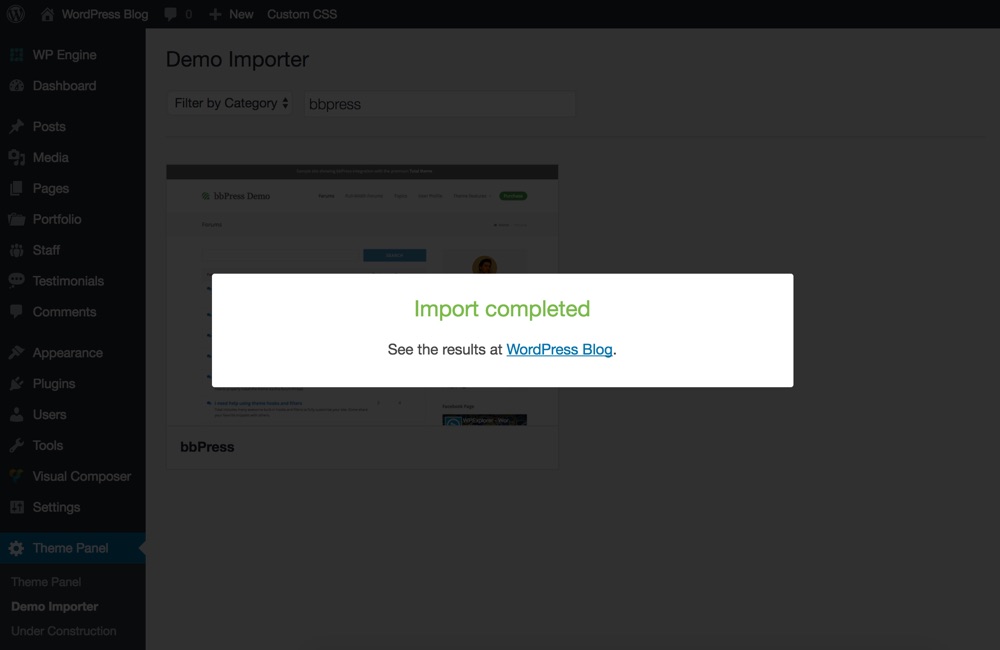Importation totale de la démo bbPress terminée