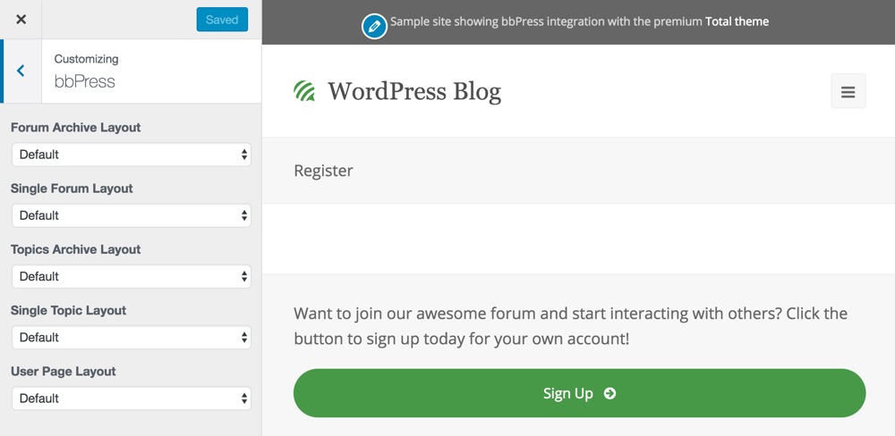 Options de personnalisation de bbPress Live