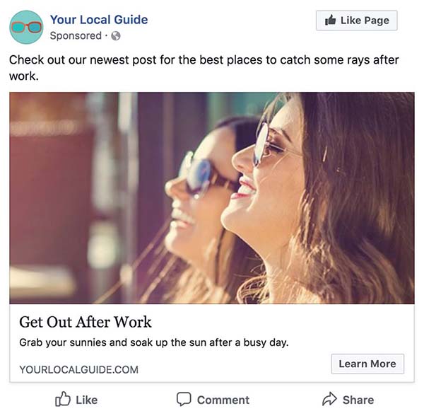 exemple d'une publicité Facebook avec une image recadrée à l'aide de GIMP