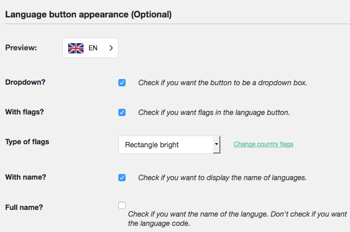 Options de conception de Weglot Translate