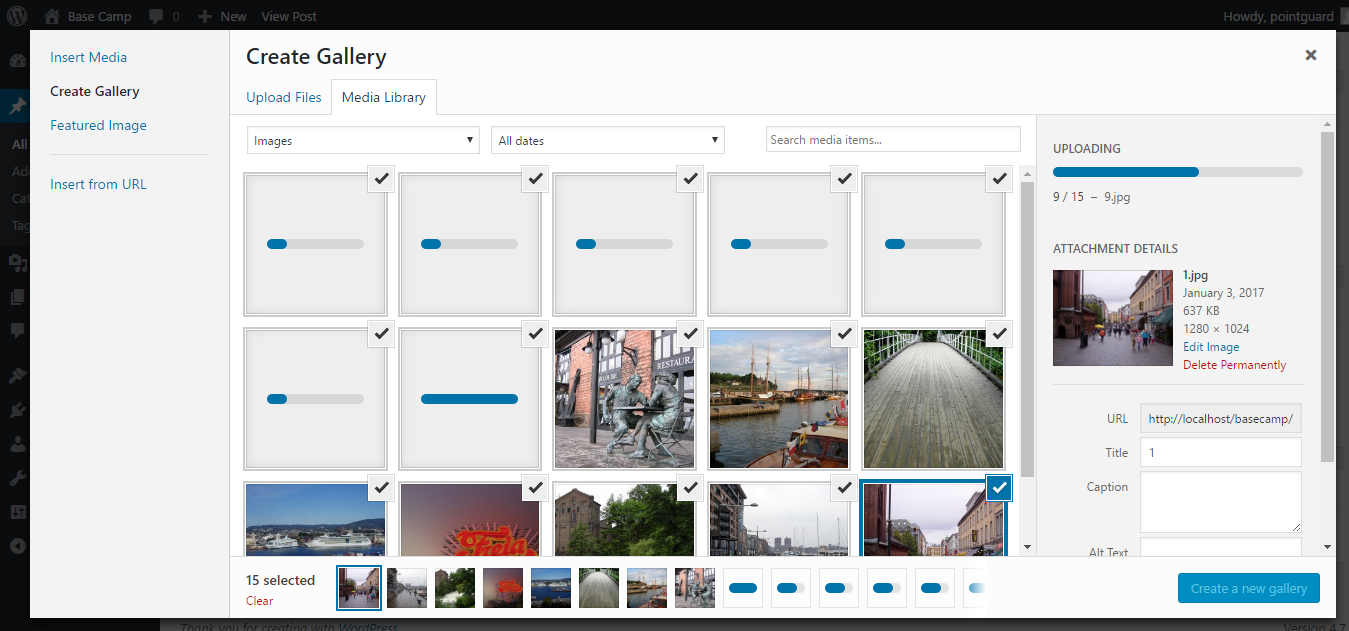 écran de téléchargement des images des galeries wordpress