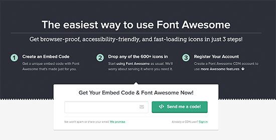 Obtenez le code d'intégration de Font Awesome
