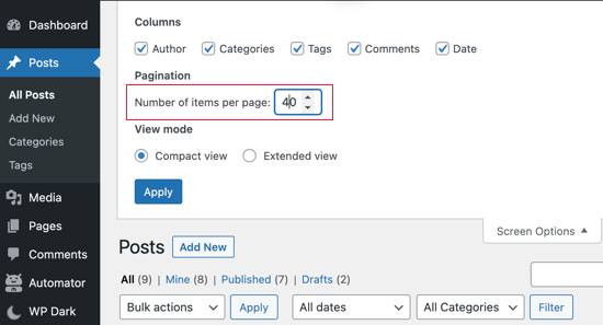 Afficher 40 articles par page dans WordPress