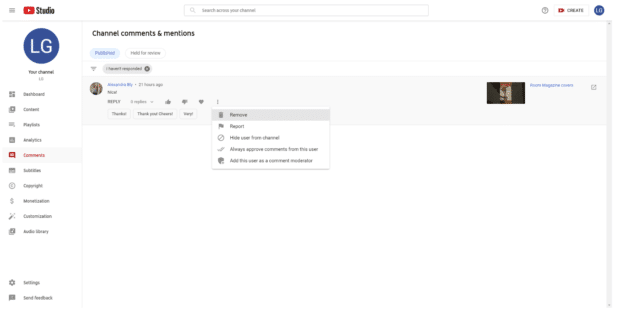 supprimer le commentaire de la liste