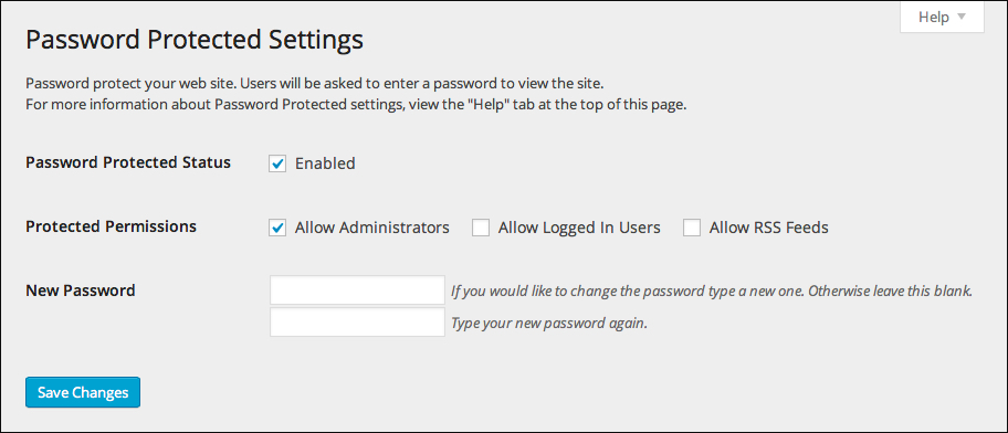 Paramètres du plugin WordPress protégé par mot de passe