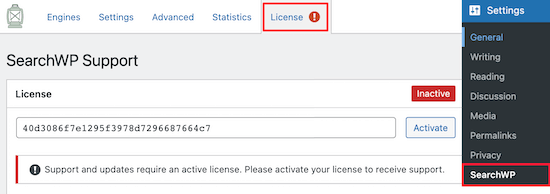 Entrez la clé de licence SearchWP - Themelocal Entrez la clé de licence SearchWP