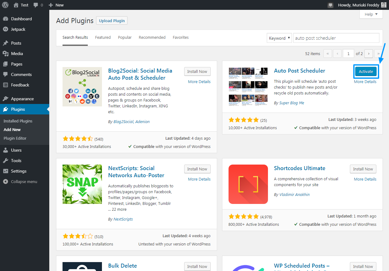 activer le plugin de planification de publication automatique