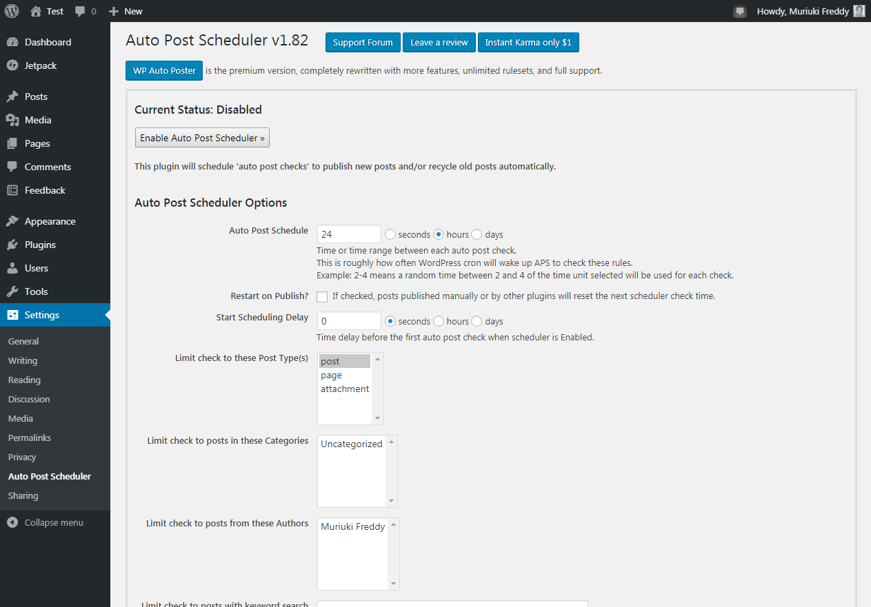 options du planificateur de publication automatique