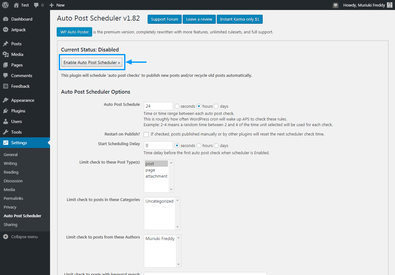 activer le bouton du programmateur de publication automatique