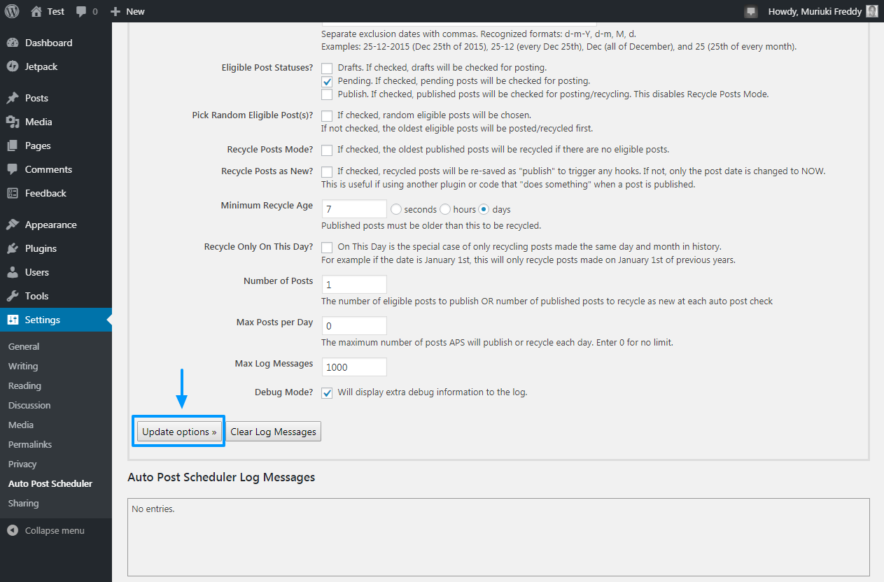 enregistrer les options du planificateur de publication automatique