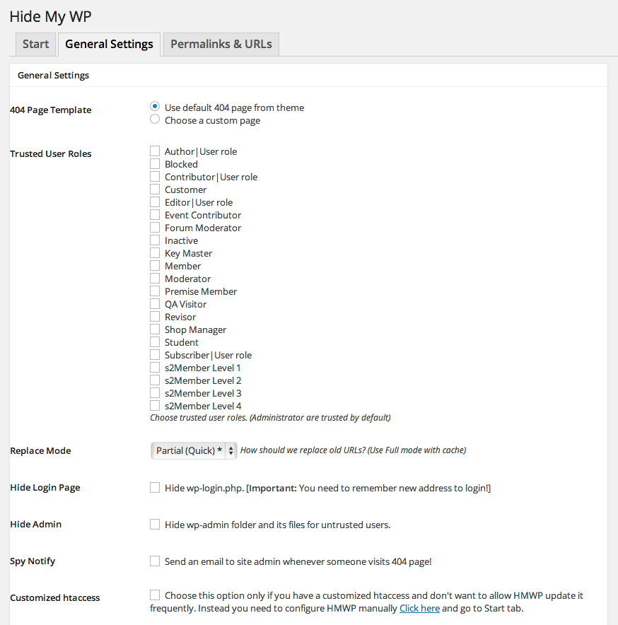Masquer mes paramètres généraux WP