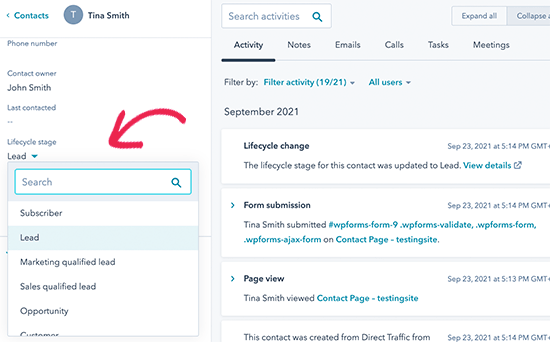 Statut du contact - Themelocal Statut des contacts