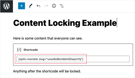 Collez le shortcode avant le contenu verrouillé