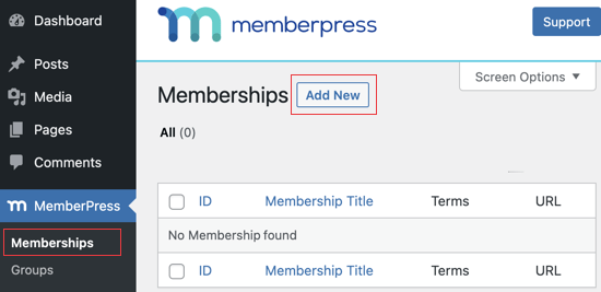 Accédez à la page des adhésions MemberPress