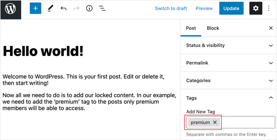 Ajouter la balise Premium aux publications verrouillées