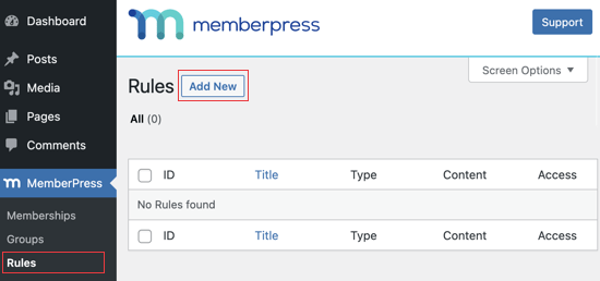 Visitez la page des règles de MemberPress