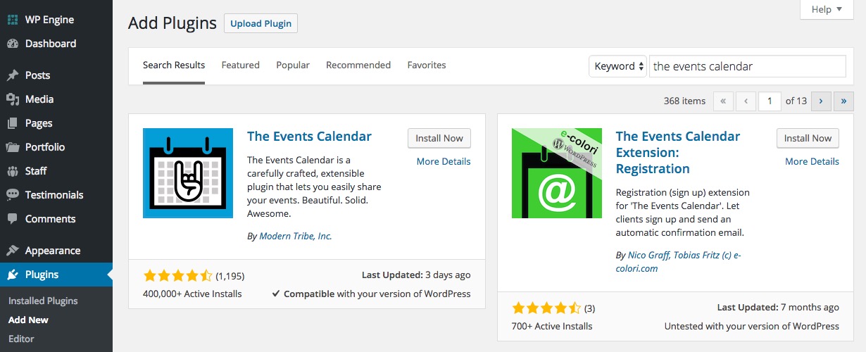 Plugin de calendrier d'événements : Installer