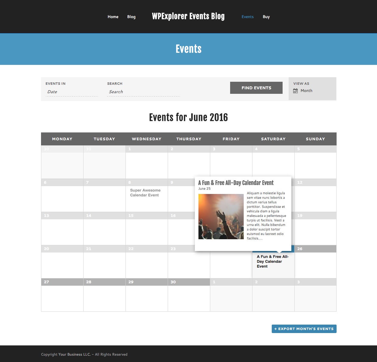 Plugin de calendrier d'événements : page d'événement