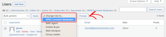 Sélectionnez le rôle de modérateur de commentaires WPB - Themelocal Sélectionnez le rôle de modérateur de commentaires WPB