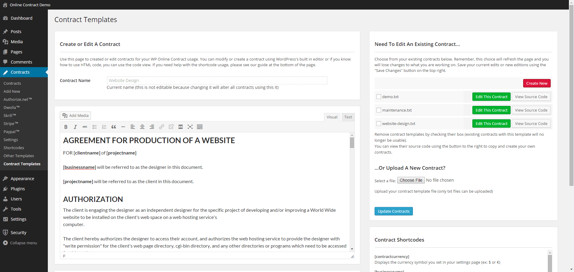 Plugin de contrat en ligne WP