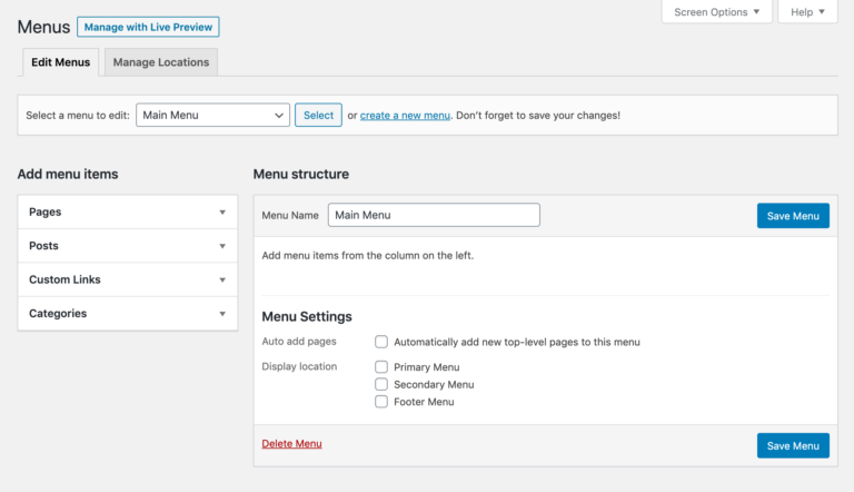 L'éditeur de menu WordPress