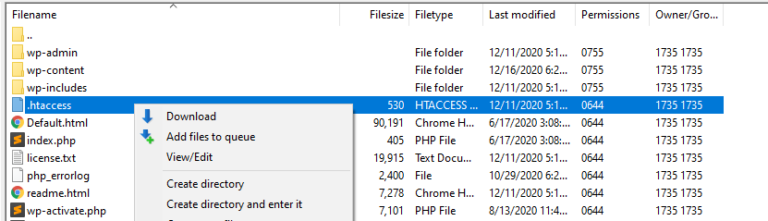 Modification de votre fichier htacess via FTP.