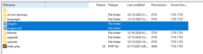 Renommer votre répertoire de plugins via FTP.