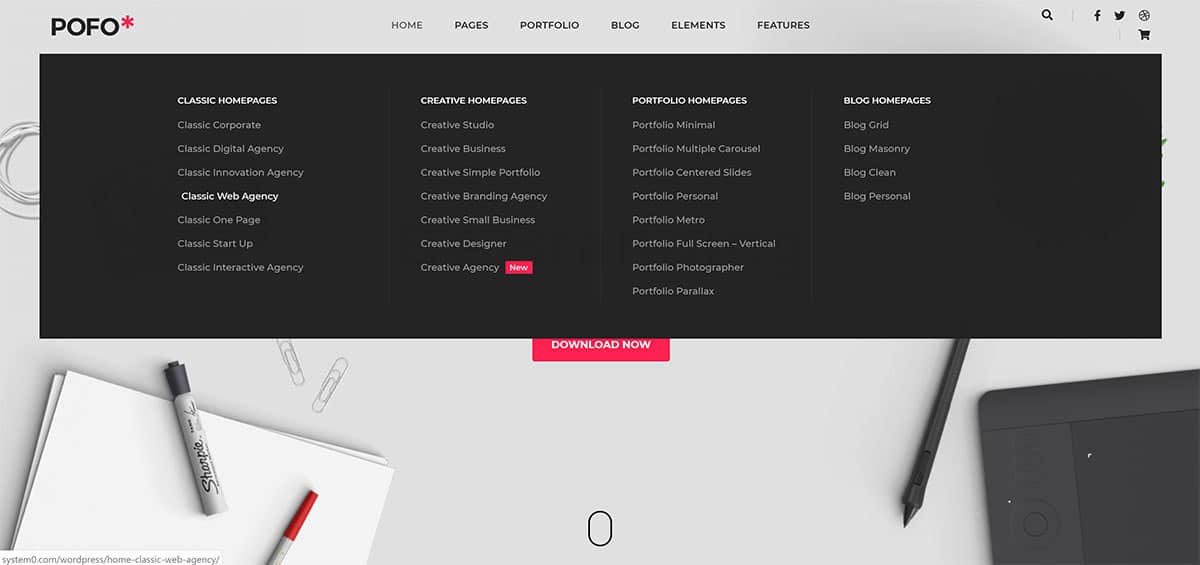 Menu de navigation Pofo