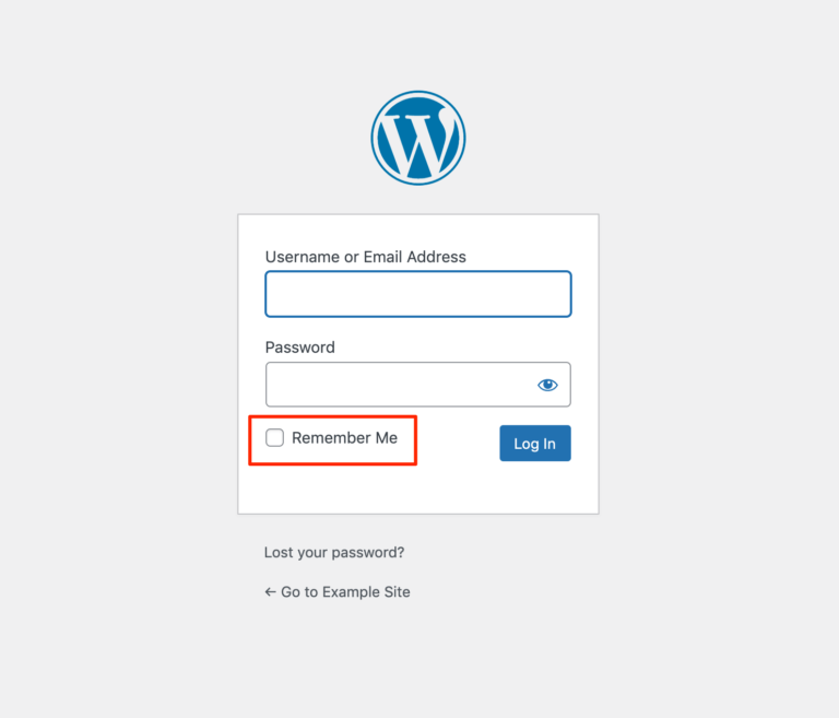 L'option Se souvenir de moi sur l'écran de connexion WordPress.