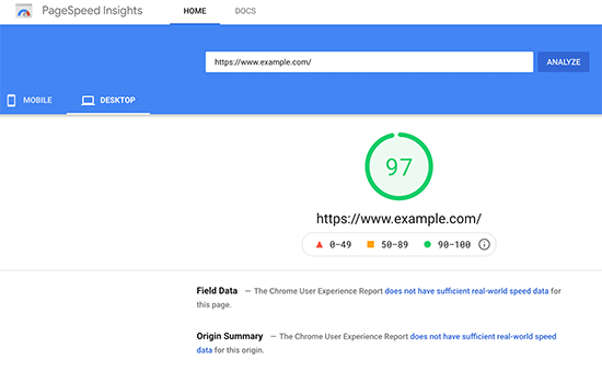 Pagespeed Insights - Themelocal Aperçu de la vitesse de page