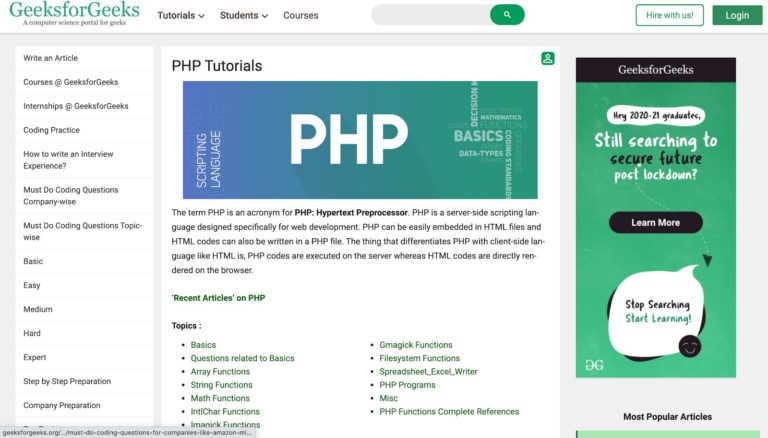 Tutoriels PHP GeeksForGeeks