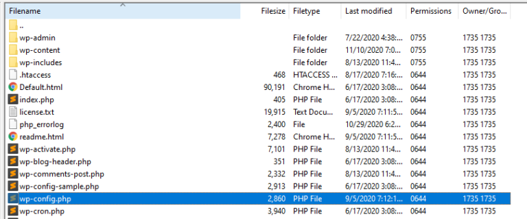Localisation du fichier wp-config.php