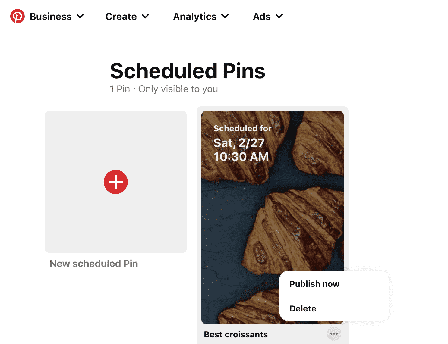 Épingles programmées sur l'onglet Pinterest