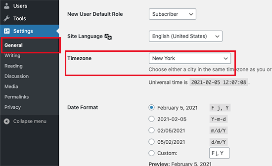Définir le fuseau horaire dans WordPress - Themelocal Définir le fuseau horaire dans WordPress