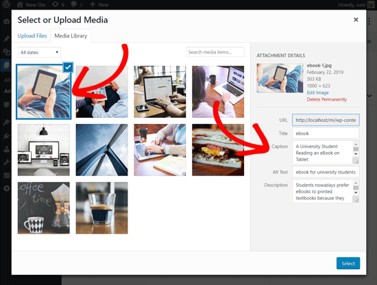 Sélectionnez l'image à ajouter dans un article WordPress - Themelocal Sélectionnez l'image à ajouter dans un article WordPress