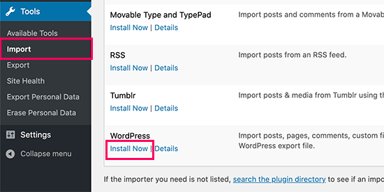 Installer l'importateur WordPress - Themelocal Installer l'importateur WordPress