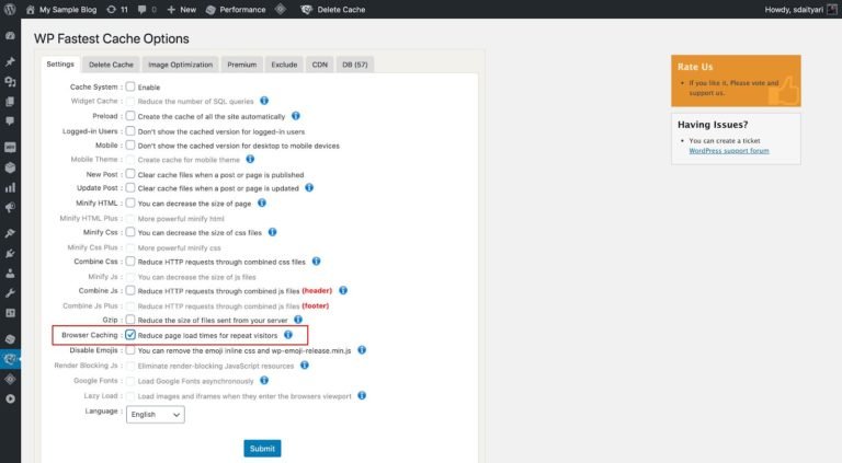 Plugin WP Fastest Cache