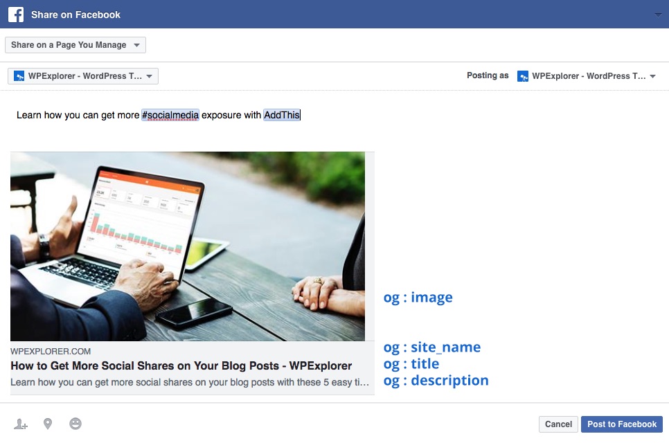 Exemple de graphique ouvert Facebook
