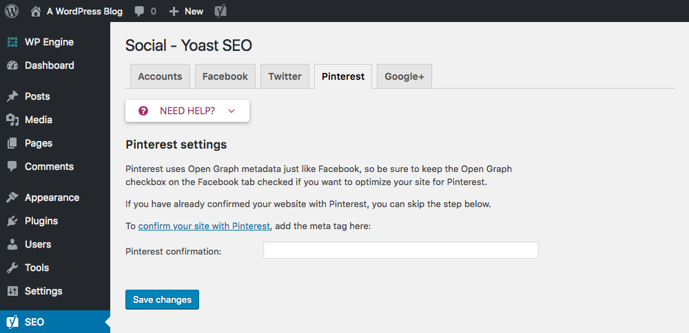 Yoast SEO : Pinterest Open Graph Data